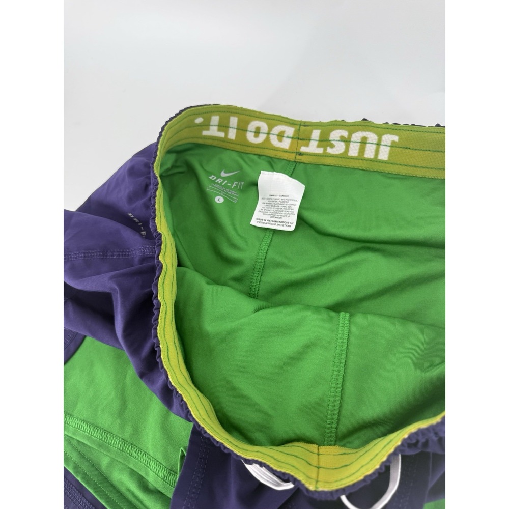 Nike Dri-FIT 2-in-1 Running Shorts Women's Large Purple Green Built-In Liner - Picture 5 of 7
